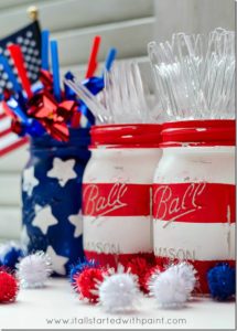 Red, white & blue mason jars By  Linda  at Itallstartedwithpaint.com