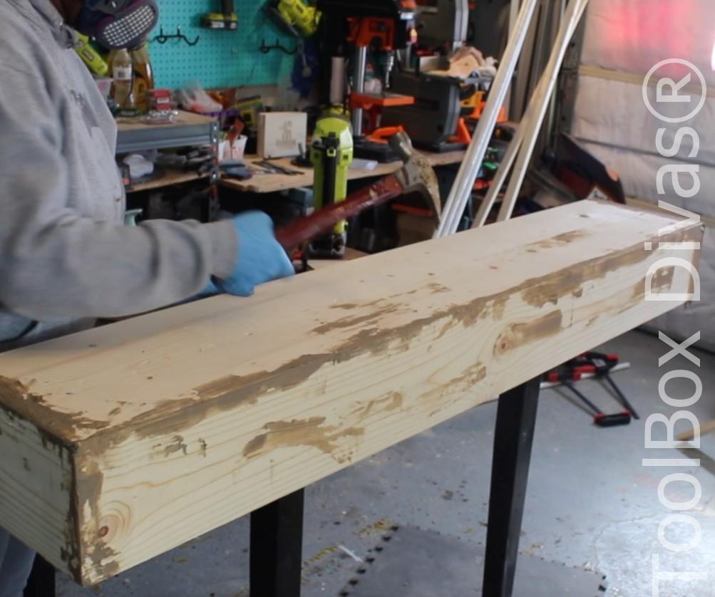How to build a Rustic Faux wood beam mantel or floating shelf - Toolbox Divas 36