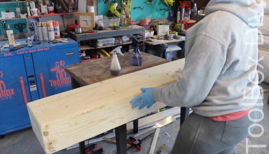 How to build a Rustic Faux wood beam mantel or floating shelf - Toolbox Divas 28