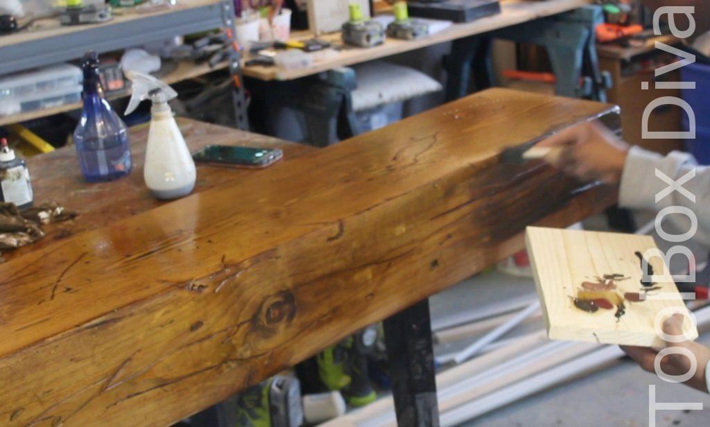 How to build a Rustic Faux wood beam mantel or floating shelf - Toolbox Divas 26