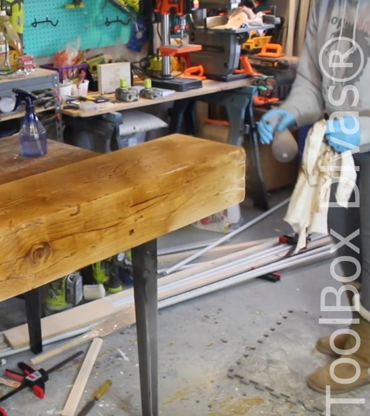 How to build a Rustic Faux wood beam mantel or floating shelf - Toolbox Divas 23