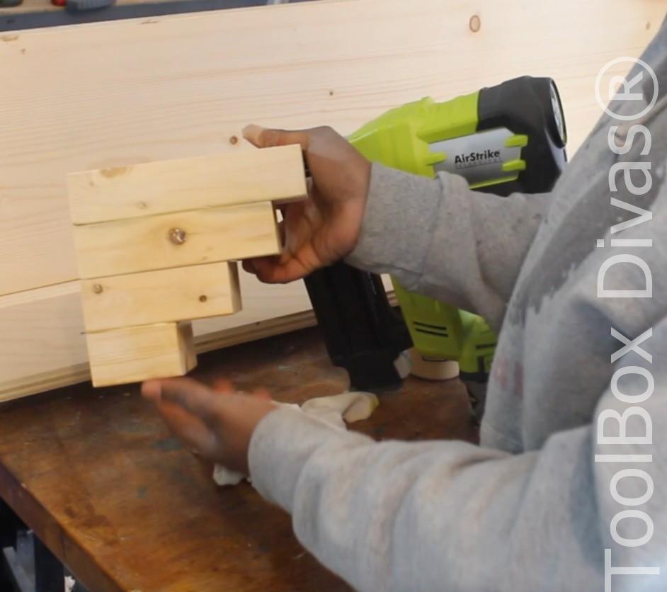 How to build a Rustic Faux wood beam mantel or floating shelf - Toolbox Divas 15
