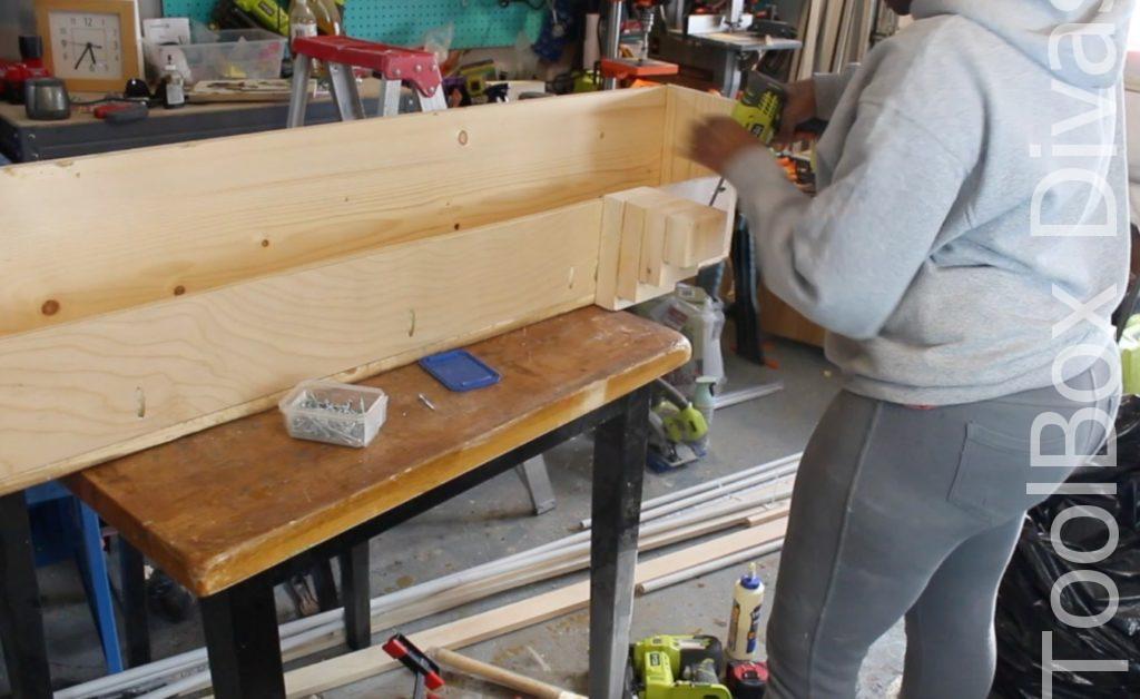 How to build a Rustic Faux wood beam mantel or floating shelf - Toolbox Divas 9
