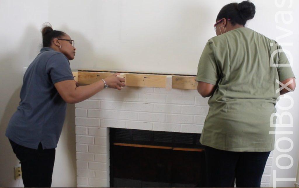 How to build a Rustic Faux wood beam mantel or floating shelf - Toolbox Divas 4