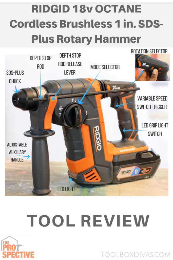 SDS-Plus Chuck 18-Volt Lithiun-Ion Tool Only RIDGID Cordless Rotary Hammer 1 in 
