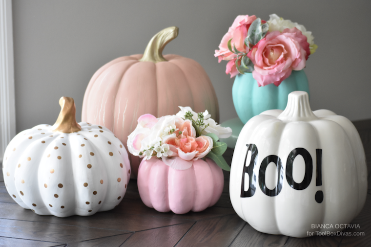 Faux Floral Fall DIY Pumpkin Vase centerpiece ideas - @ToolBoxDivas Fall decor fall arrangements fall halloween table setting 