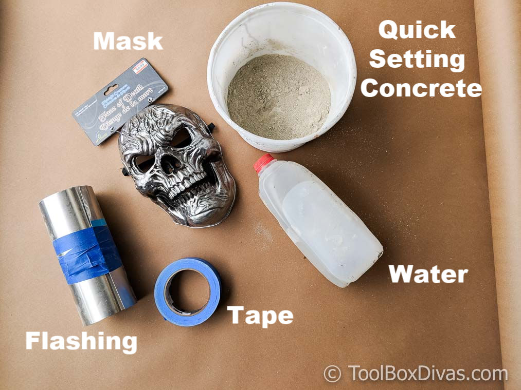 Flaming Head DIY Halloween Concrete Skeleton head decoration @toolboxdivas-66 Materials concrete and mask