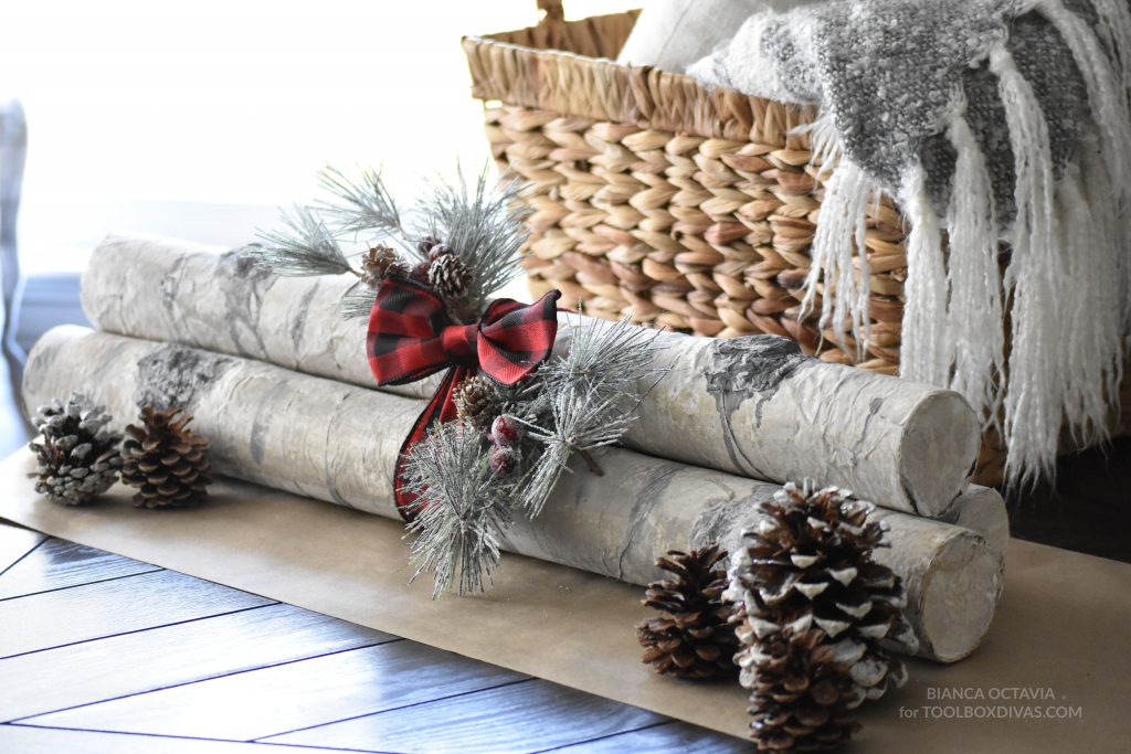 How to Make DIY Faux Birch Logs finished project