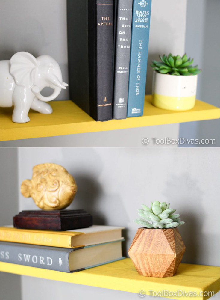 Easiest tutorial for DIY faux floating shelves. Install DIY Faux floating shelves for under $10 in less than an hour with this technique.
