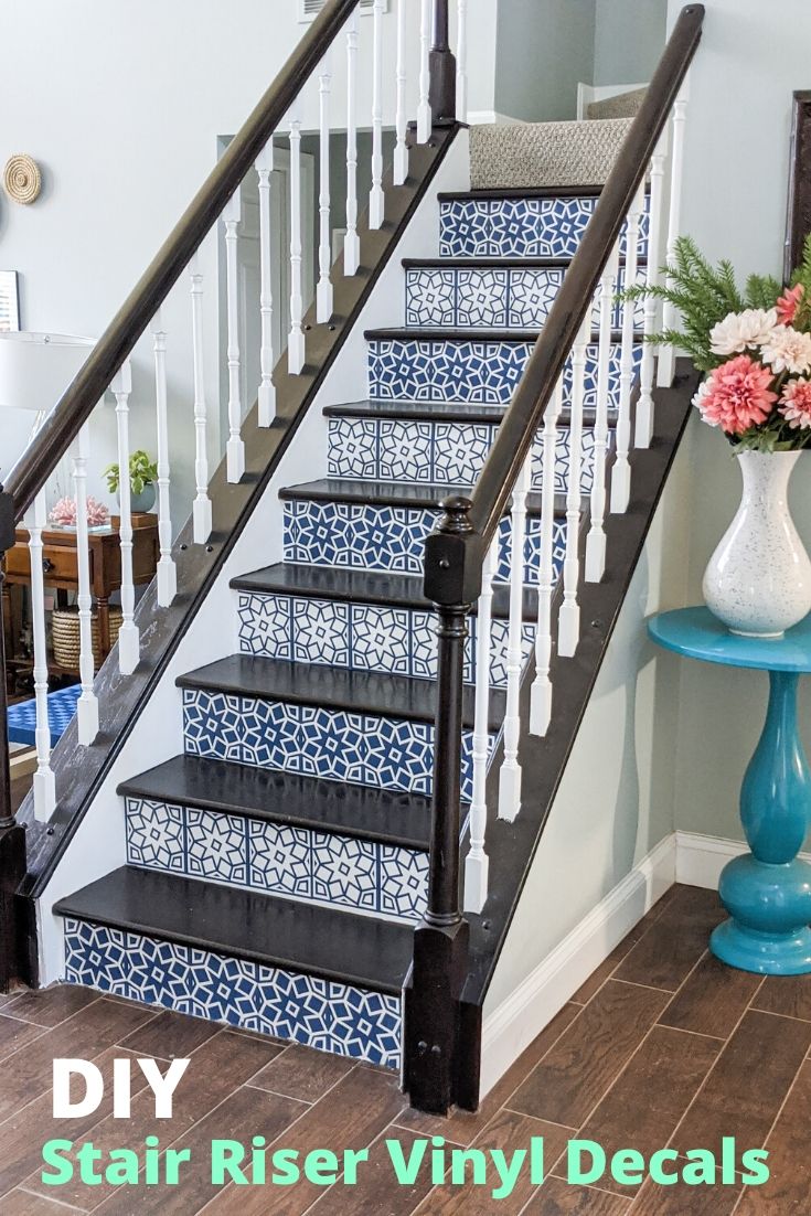 DIY Stair Riser Tile Decals Made with Cricut @toolboxdivas