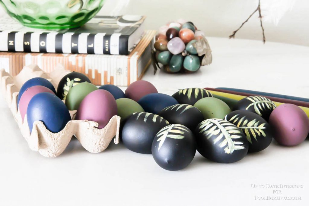 botanical hand painted eggs in moody colors