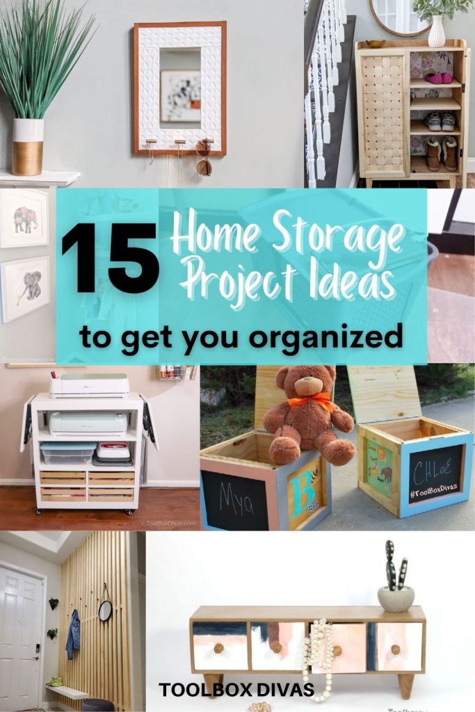 image collage of DIY home storage project ideas